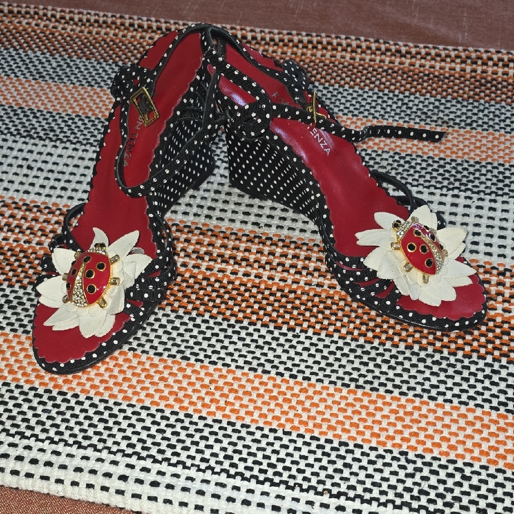 Ramon Tenza Polka Dot Wedges with Floral Accent